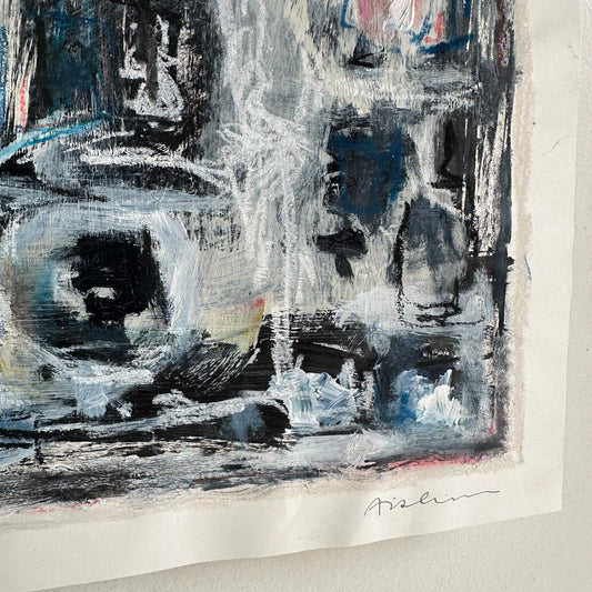 Navy and Black Abstract on Paper III