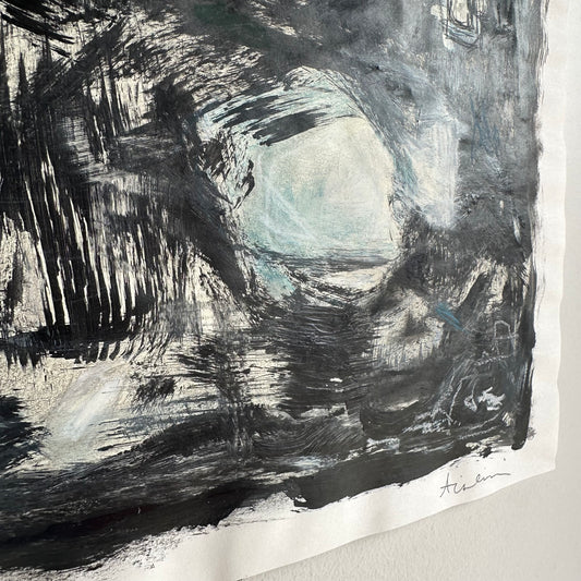 Navy and Black Abstract on Paper II