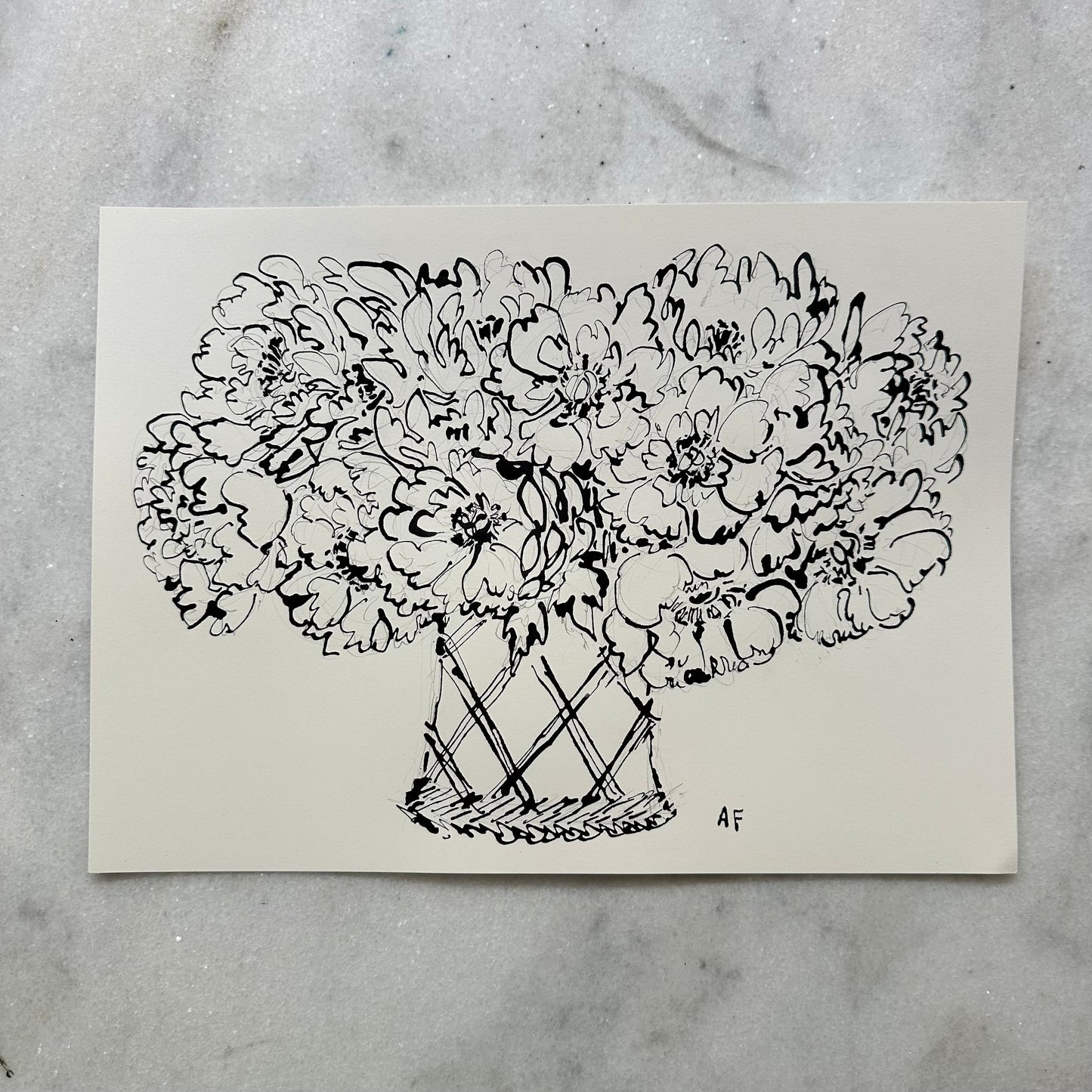 Peonies in Wicker Vase (ii)