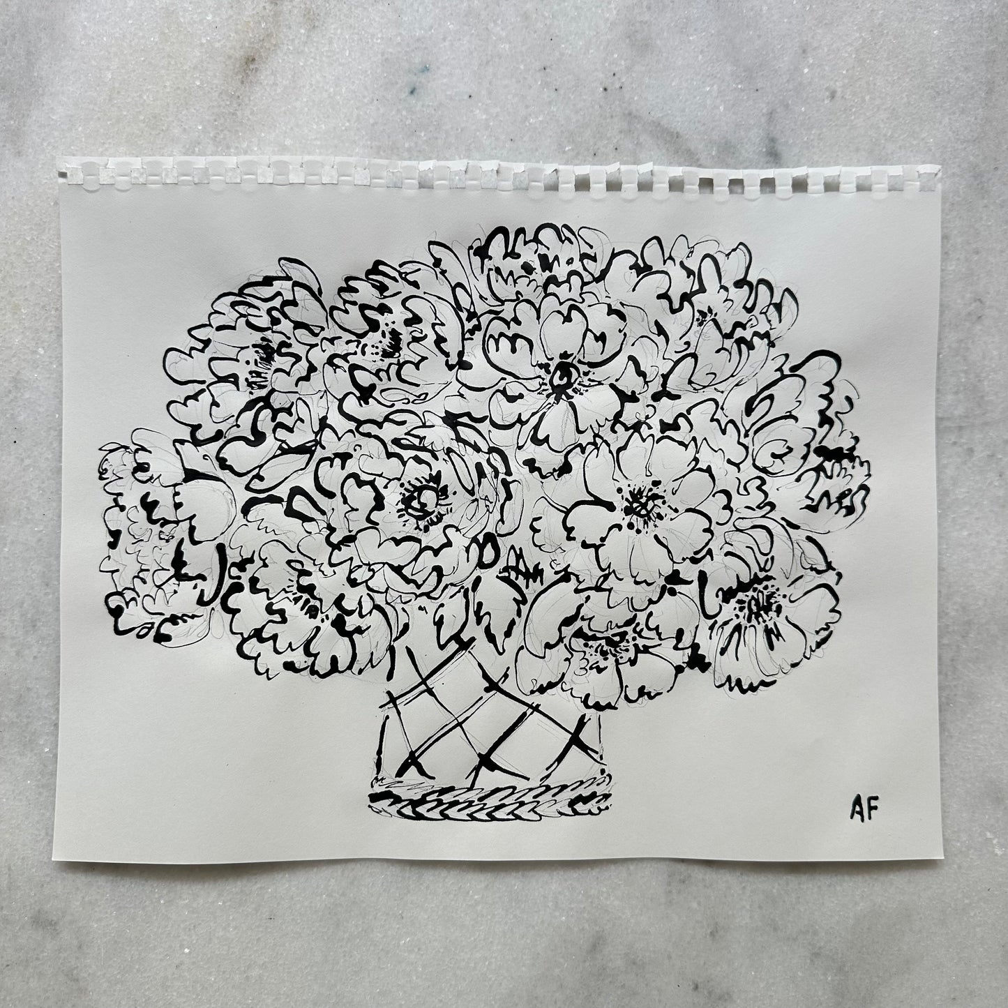 Peonies in Wicker Vase (i)
