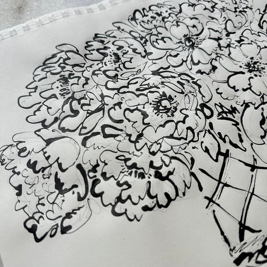 Peonies in Wicker Vase (i)