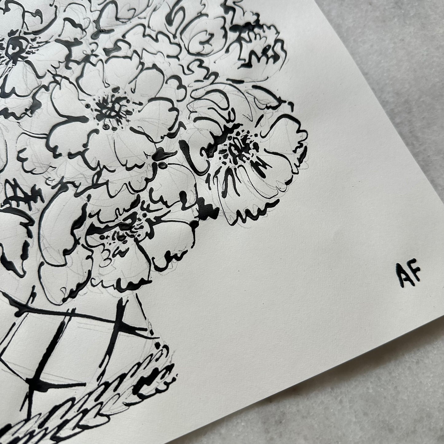 Peonies in Wicker Vase (i)