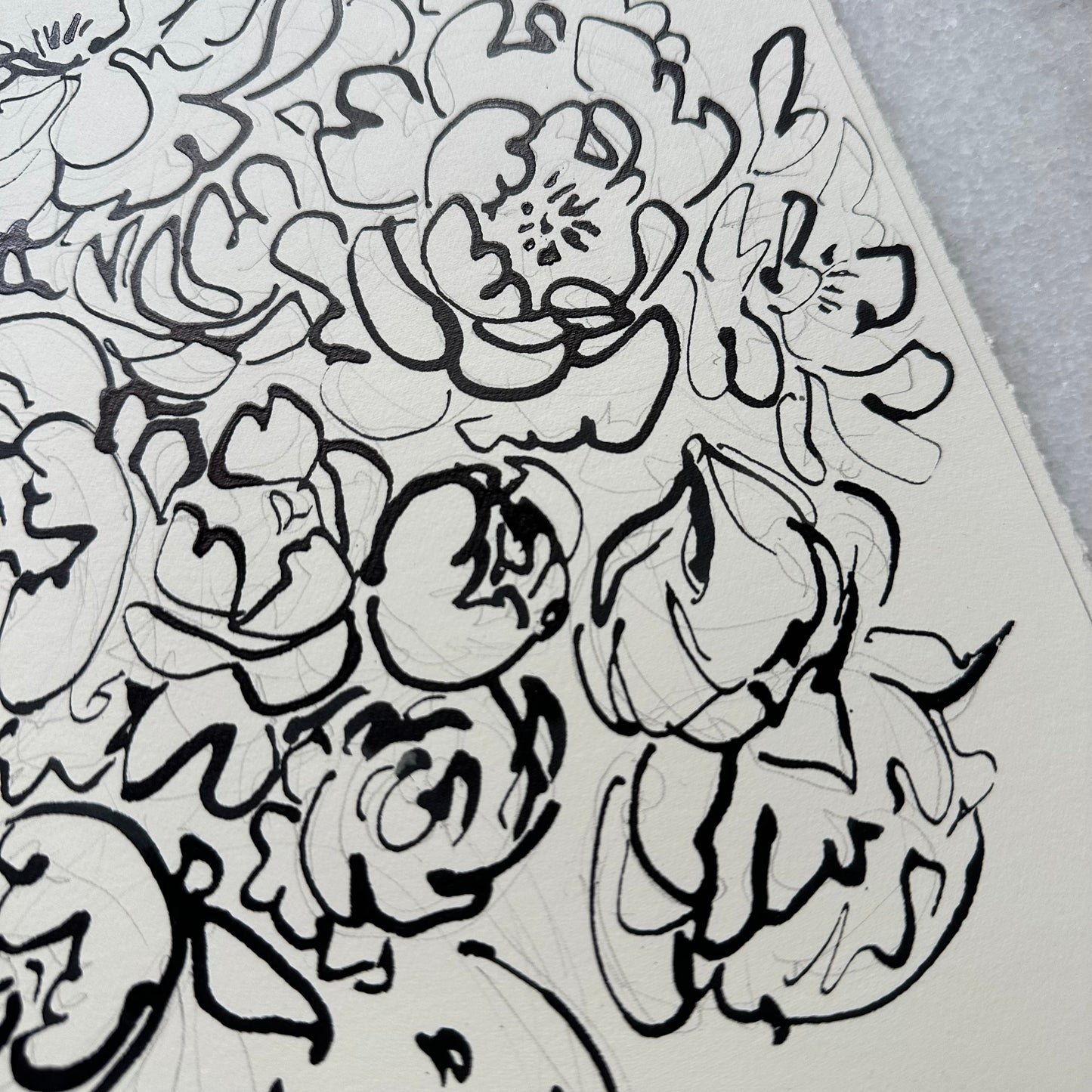 India Ink Peonies in Polka Dot Vase