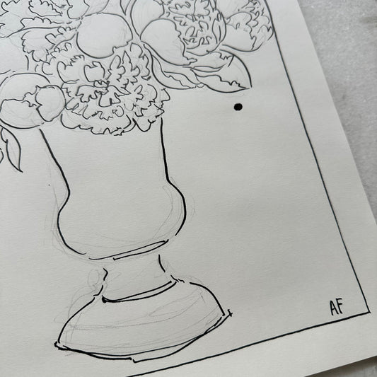 India Ink Peonies in Pedestal Vase
