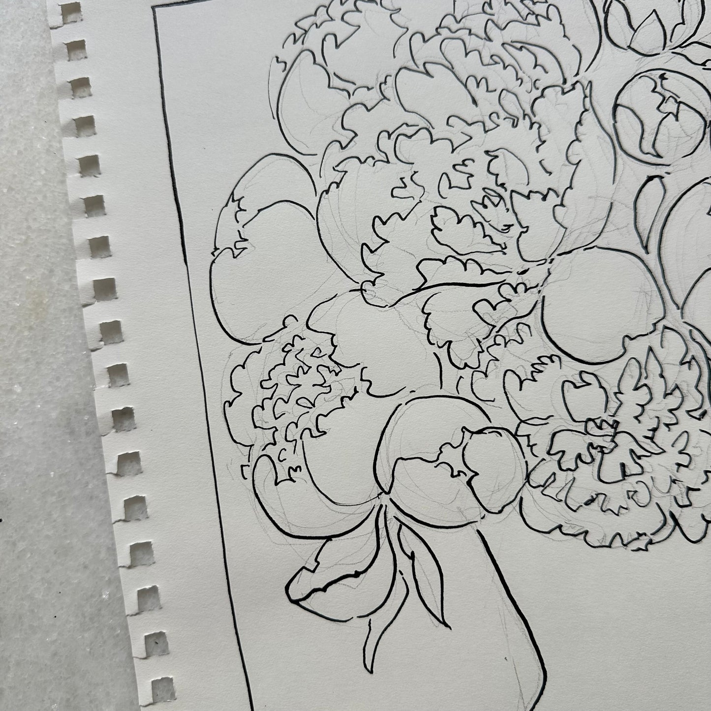 India Ink Peonies in Pedestal Vase