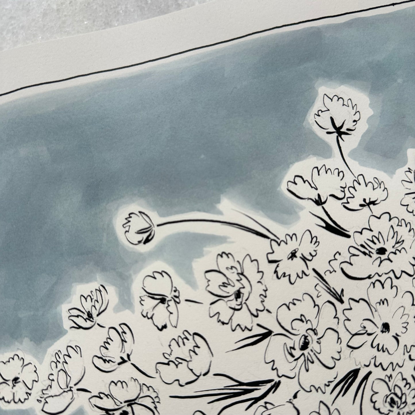 Flowers in Vase with Blue Background