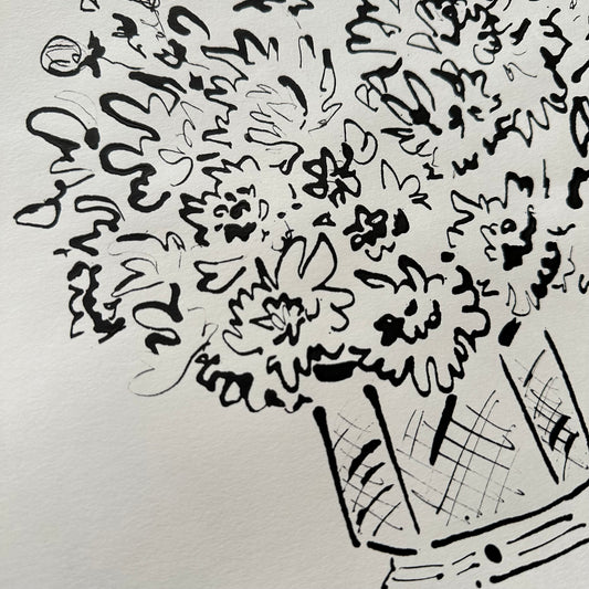 India Ink Dahlias in Vase