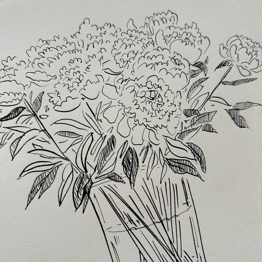 India Ink Peonies in Vase