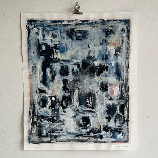 Navy and Black Abstract on Paper III
