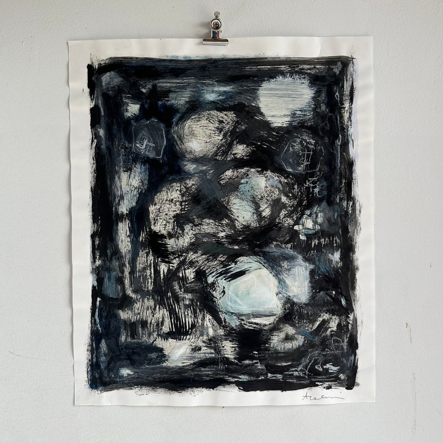 Navy and Black Abstract on Paper II
