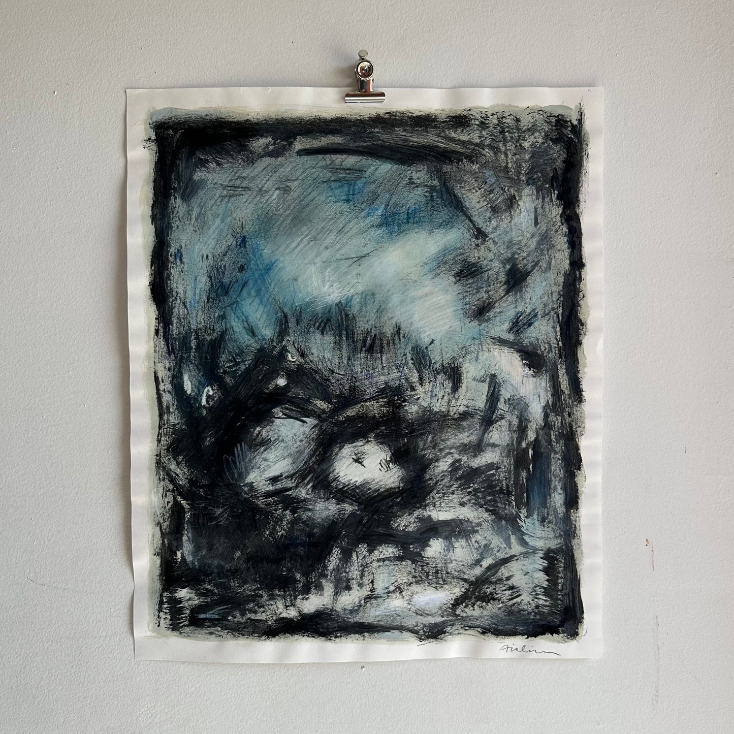 Navy and Black Abstract on Paper I