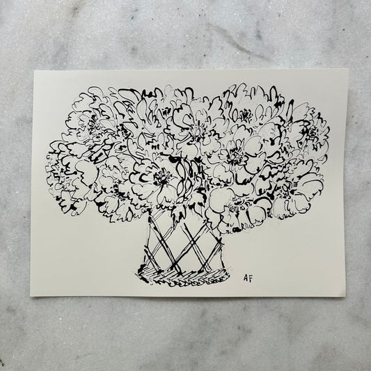 Peonies in Wicker Vase (ii)