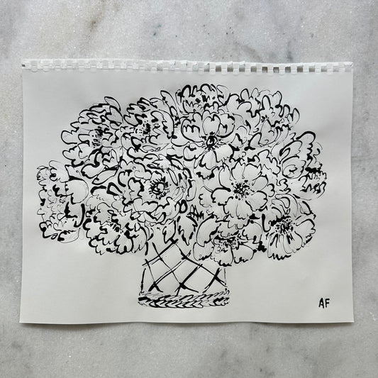 Peonies in Wicker Vase (i)