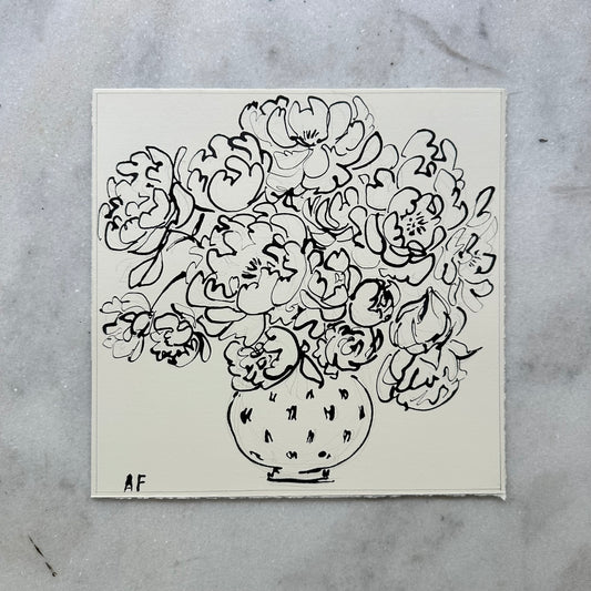 India Ink Peonies in Polka Dot Vase