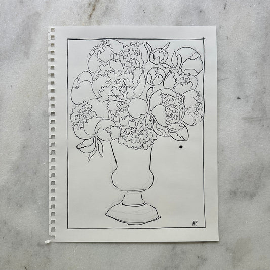 India Ink Peonies in Pedestal Vase